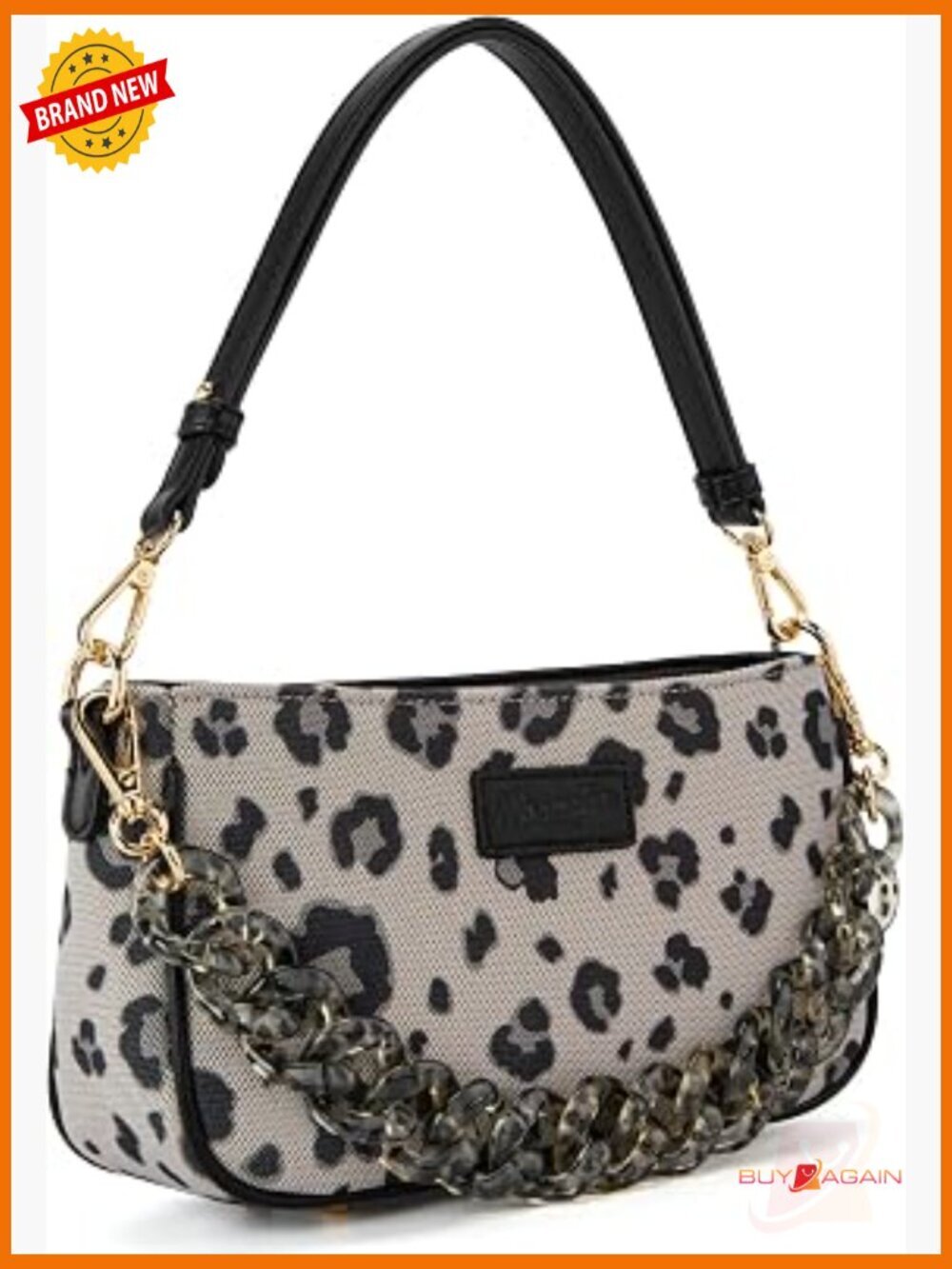 Vintage Leopard Hobo Shoulder Bag with Acrylic Chain Strap